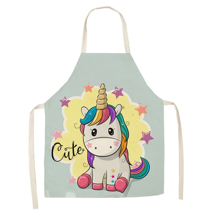 1Pcs Kitchen Apron Cartoon Unicorn Music Printed Sleeveless Cotton Linen Aprons for Men Women Home Cleaning Tools WQTF01