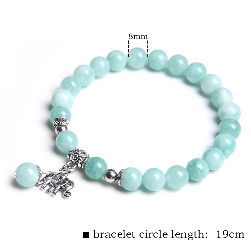 Female lucky Blue amazonite beads metal elephant charm bracelet for women ladies bracelet jewelry gifts dropshipping wholesale