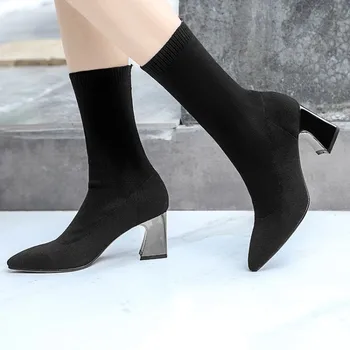 

Oversized High-heeled elastic high-heeled boots with pointed solid colors