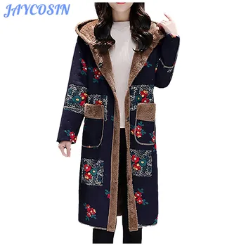 

JAYCOSIN Clothes Women Plus Size Long Cardigan Coat Female Vintage Boho Fleece Thicken Button Cotton Jackets Outwear Winter 1108