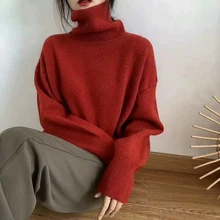 

Turtleneck Cashmere Sweater Women Korean Style Oversized Knitted Pullovers Autumn Winter Casual Loose Solid Jumpers Sweater 2022