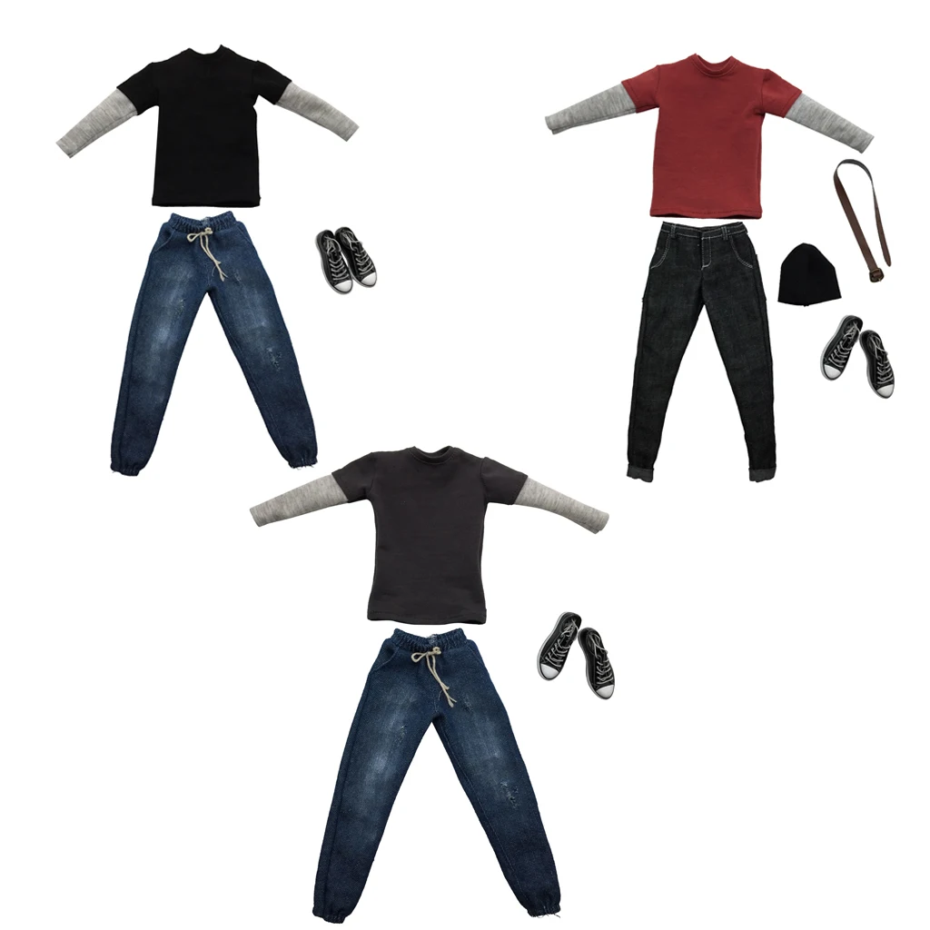 1/6 Scale Mens Pullover Sweatsuit & Jeans & Sneakers for   12 inch Male Figure Body Accessories