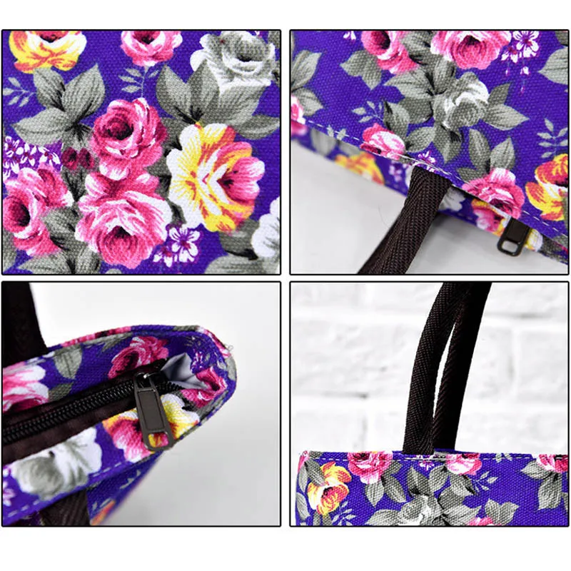 Simple Fashion Women Messenger Bags Canvas Flowers Printed Zipped Girls Handbag Ladies Shoulder Bag Big Capacity Best Sale