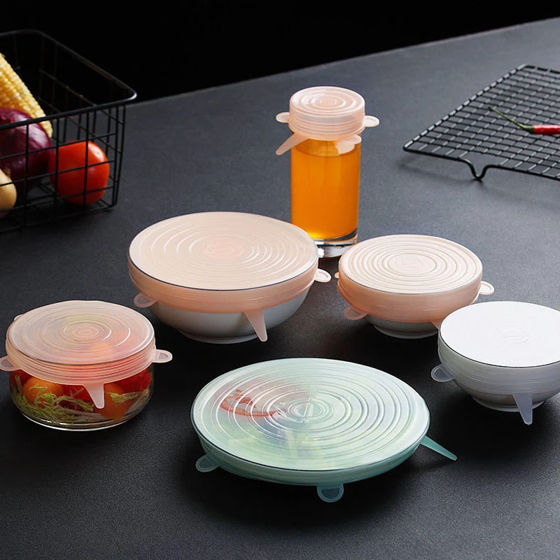Food Silicone Cover Universal Cap 6 Pcs Set Lids for Cookware Bowl Reusable
