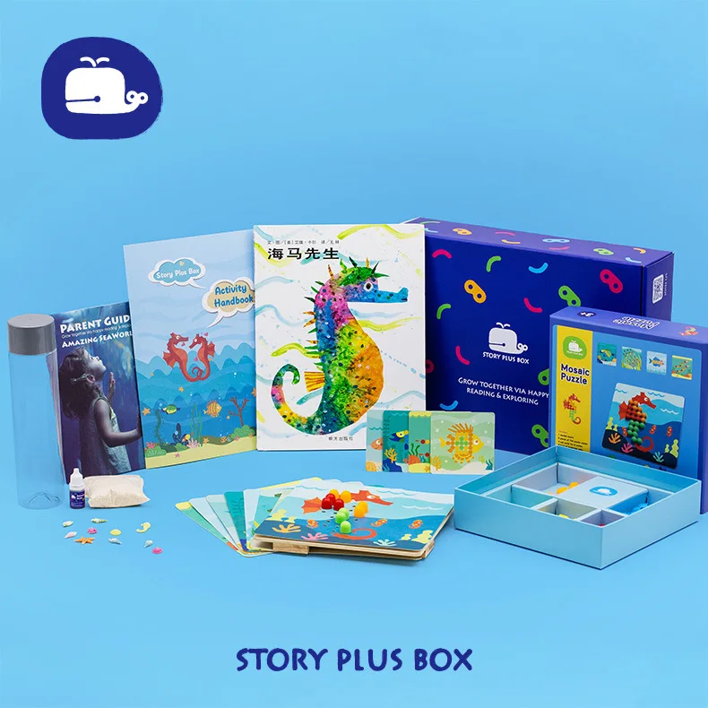 

Storyplus Hippocampus Mister Picture Book Early Education Toy Set Mushroom Nail Oceans Sensory Bottle Note Force