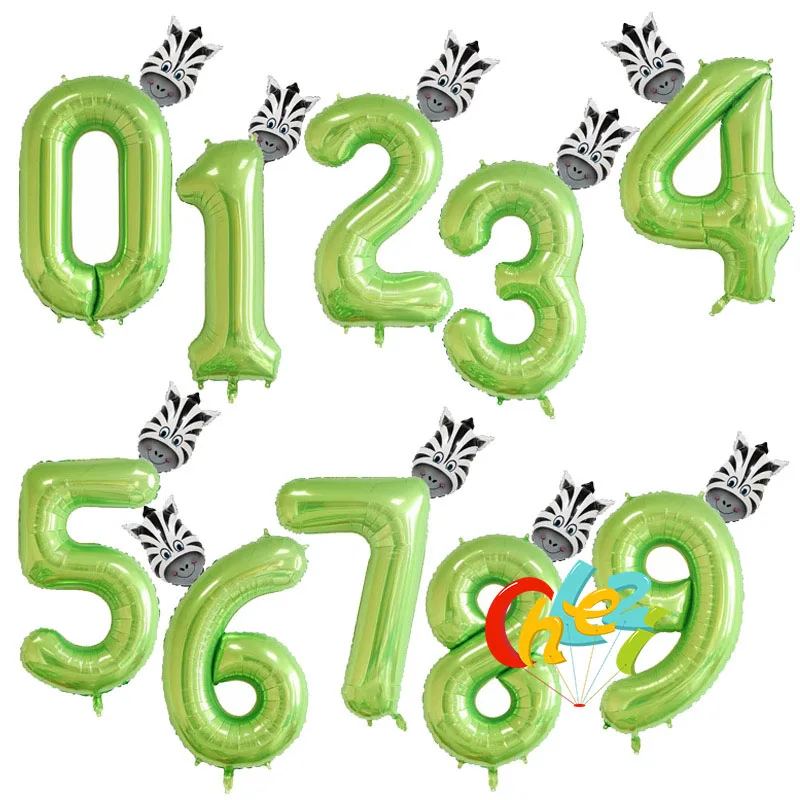 40 дюймов фрукты зеленый номер фольги Воздушные шары воздушный шар в форме животного Обезьяна Жираф Зебра Рисунок 1 2 3 года ребенок мальчик девочка декор для вечеринки в честь Дня Рождения - Цвет: Zebra Number