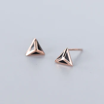 

MloveAcc Black Enamel Triangle Earrings for Women Elegant Stud Earrings Silver 925 Jewelry Mother's Day Gifts
