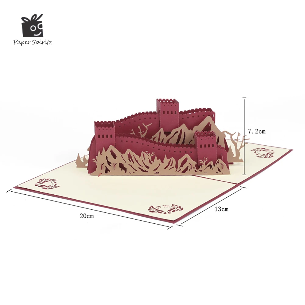 PAPER SPIRITZ Great Wall Cards 3D laser Cut Kraft Paper Pop Up Card With Envelope Invitations