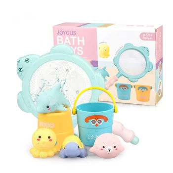 

7PCS Baby Bath Toys Fishing Network Organize Rubble Sea Animals Toy Swimming Classes Play Beach Spray Water Bathroom ChildrenToy