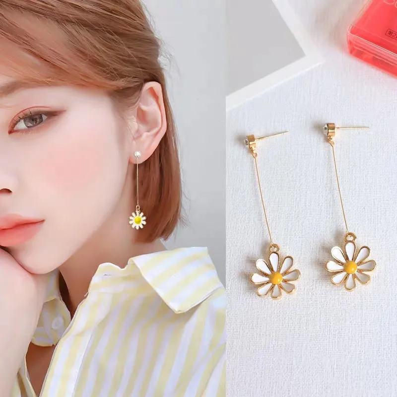 Daisy Yellow Sun Flower Stud Earrings Girl Drop Jewelry Stud Earrings