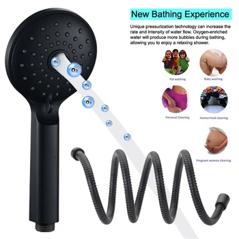 

Metal Bathroom Hand Held Black Shower Head with Long Hose High Pressure Massage Spa Hand Held Showerhead Kit