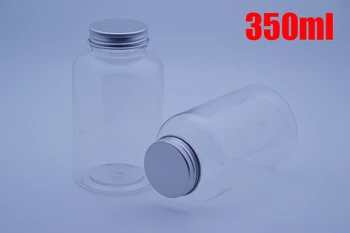 

100pcs 350ml Transparent PET Plastic Powder Bottle, Capsule Bottle, Empty Storage, Wide Mouth Pills Container with Aluminum Cap