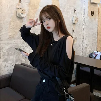 

PX2767 Women's casual and careful off-shoulder long sleeve T-shirt