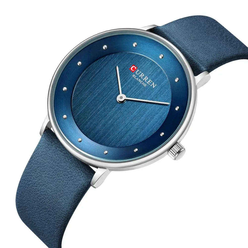 

CURREN Ladies Watch 2019 Women's Watch Modern Extravagant Wristwatch Full Blue Leather Strap Unique Quartz Watches Outdoor Clock