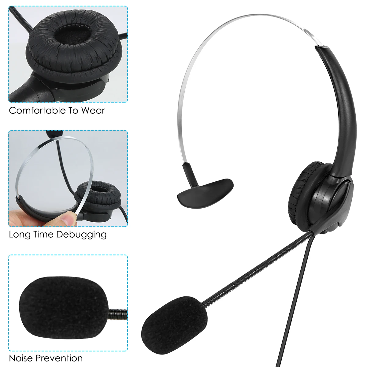 32 Ohm Universal USB plug On Ear Headphone Wired Headset Earphone with Noise Concealing Mic for Laptop Desktop Corded Telephone