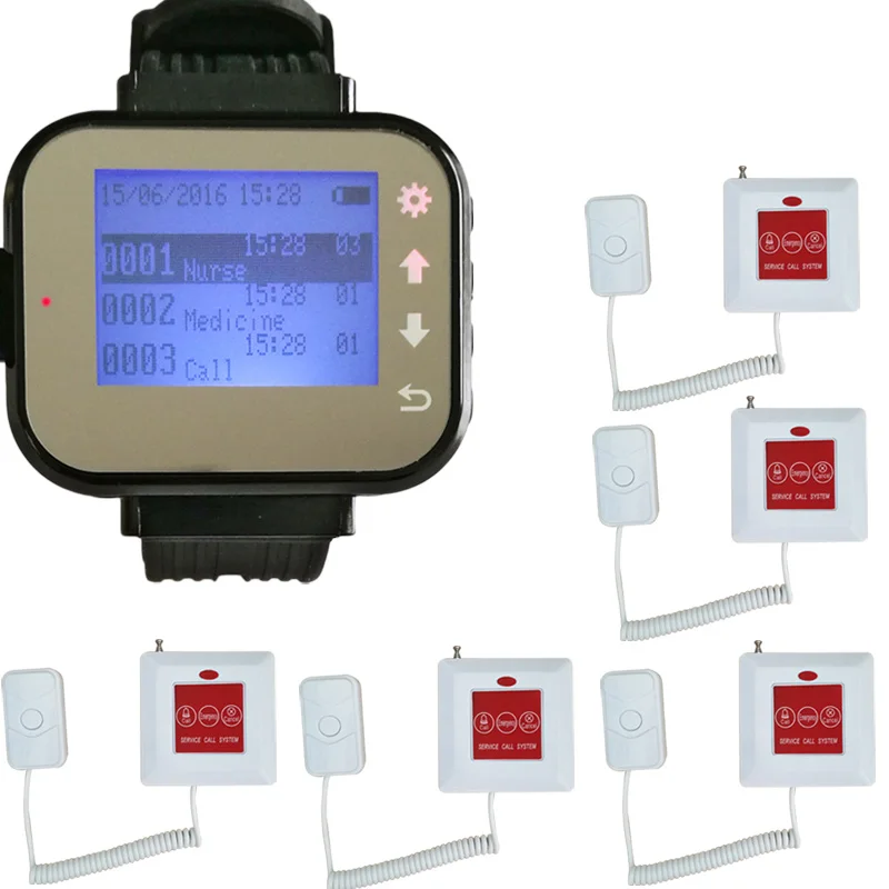 Система вызова медсестры аварийный пейджер Больничная система вызова медсестры кнопка вызова+ приемник - Цвет: 1 watch and 5 button