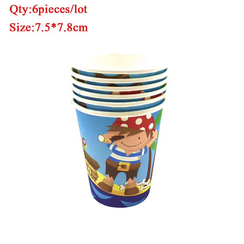 Cup-6pieces Маленького пирата вечерние тема для дня рождения Декор пиратский вечерние пластины пригласительный билет чашки синим рисугком скатерть пиратский праздничный комплект поставки - Цвет: Cup-6pieces