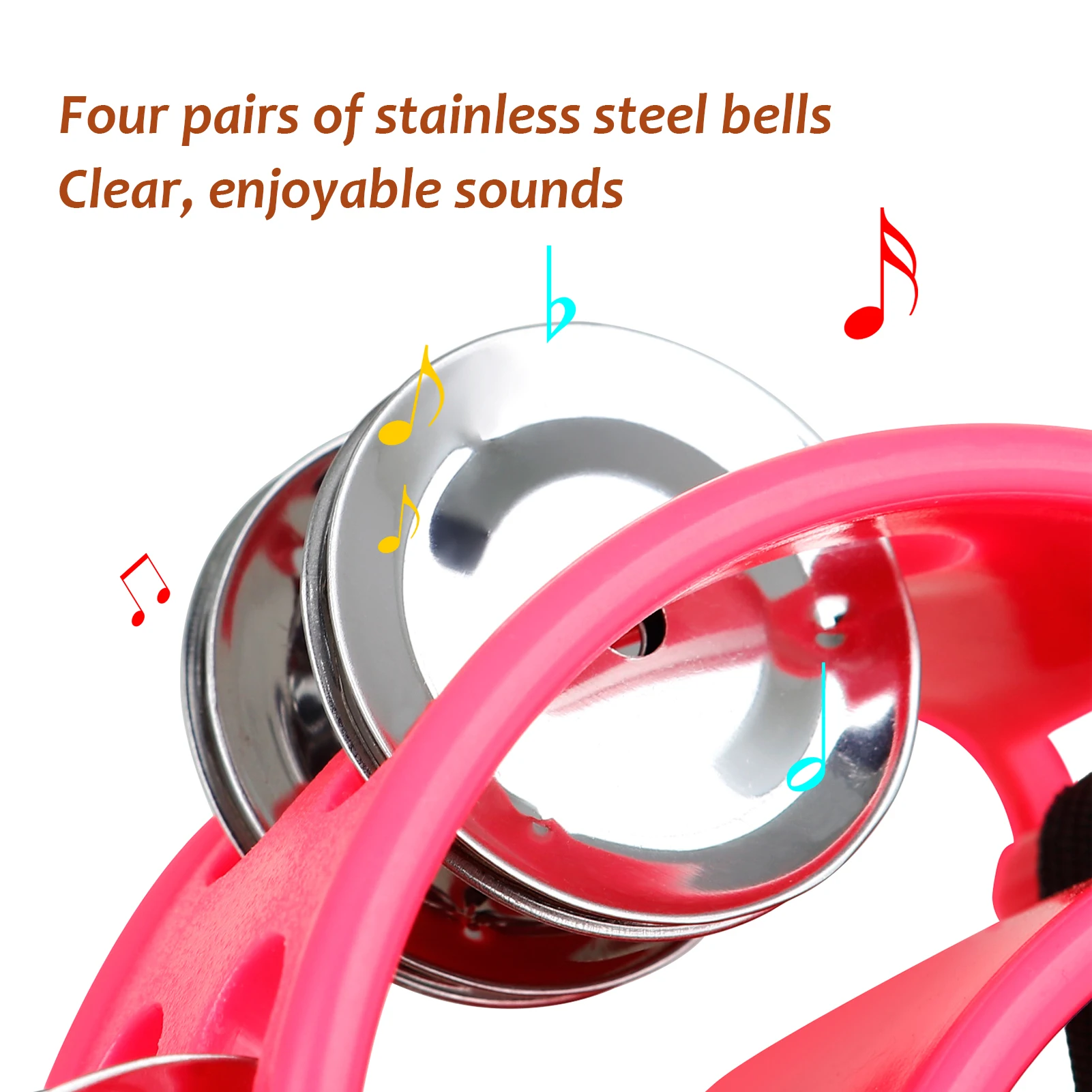 Percussion Foot Tambourine with 4 Pairs of Stainless Steel Jingle & Elastic Strap Percussion Musical Instrument