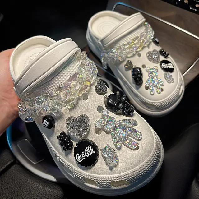 Trendy Rhinestone Croc Charms Designer DIY Quality Women Shoes Charms for JIBS Anime Chain Clogs Buckle Kids boys girls Gifts set 08 ( 18pcs )