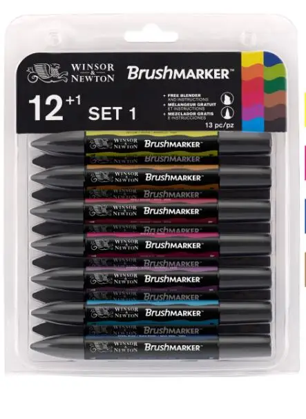 Winsor& Newton, набор кистей, 6 цветов, 12 цветов, мягкие кончики кистей, две кончики кистей, маркеры на спиртовой основе, художественные ручки - Цвет: 12 Classic