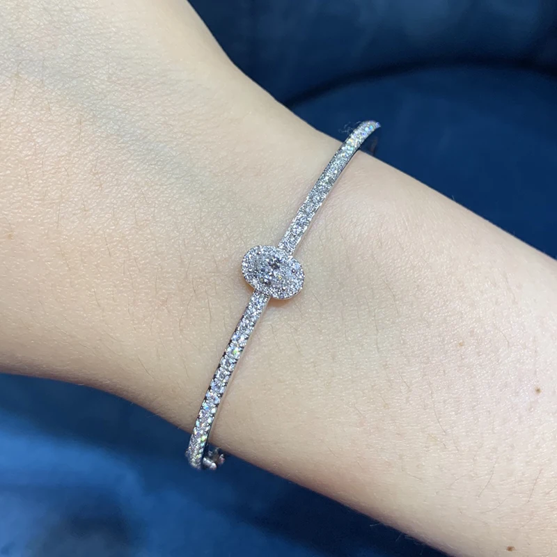 Hb6bfb6bb4ba0487fb720e9396dbba185w LUOWEND 100% Real 18K Au750 White Gold Bangle Genuine Natural Diamond Bracelet Luxury Party Jewelry Customize