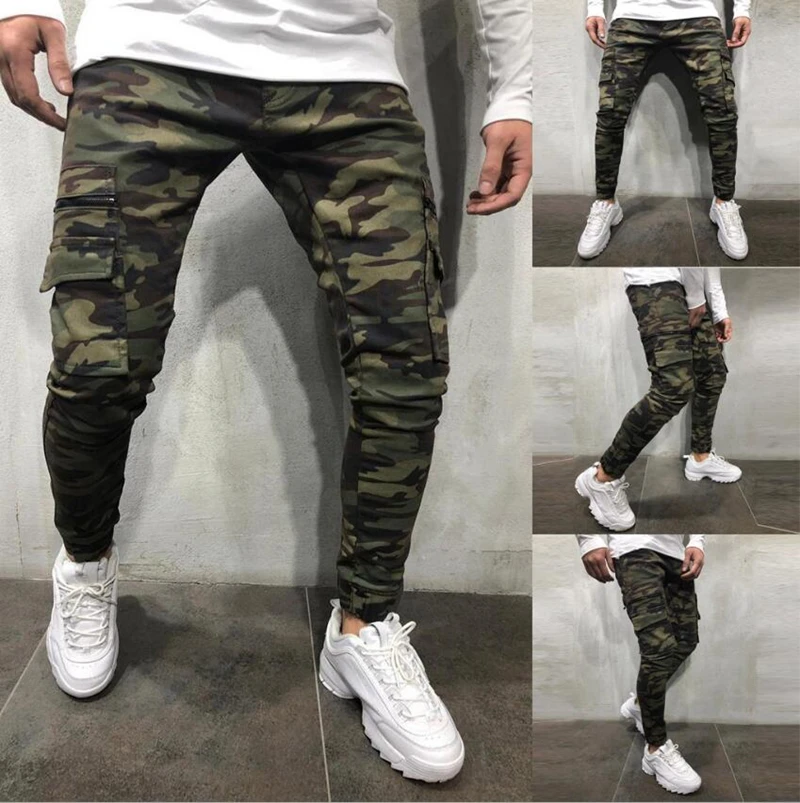 Mens Camouflage jeans Fit Stretch-Fit Jeans Business Casual printing pencil pants Classic Style Fashion Denim Trousers Male Blac orange cargo pants