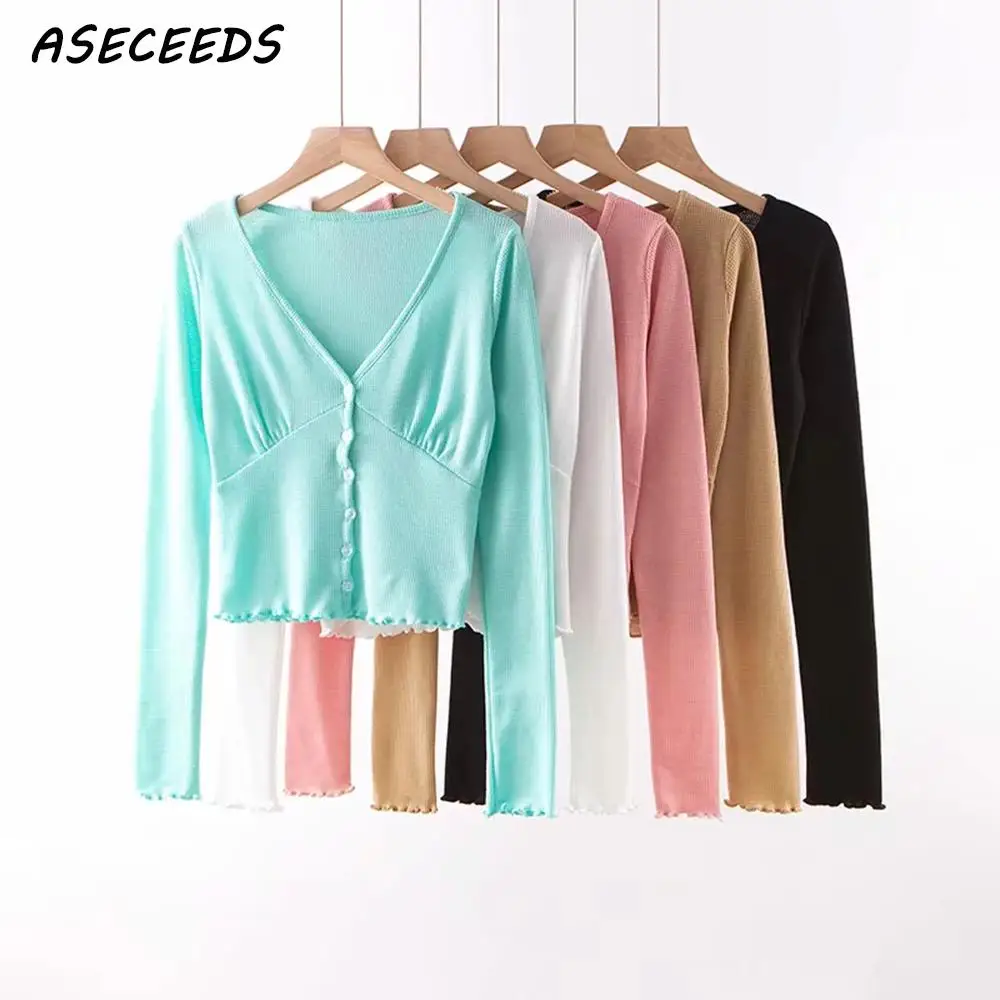 

Vintage Korean button black sweater women cardigan fall 2019 chic long sleeve kawaii pink sexy v neck knitted sweater streetwear