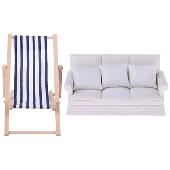 

Wooden Chair Striped for 1/12 Dollhouse 11 cm & 1:12 Dollhouse Miniature Furniture Three-Seater Couch Sofa Pillow