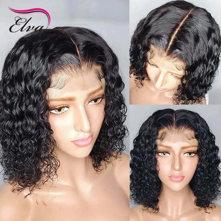 Elva Hair 150% 13х6 кружевные фронтальные человеческие волосы парики короткий Боб