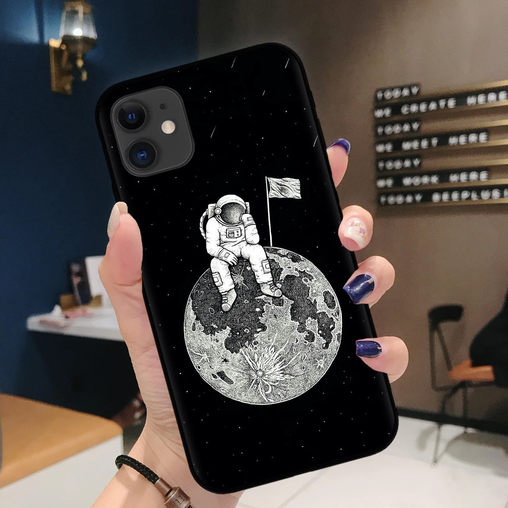cute iphone 7 cases Funny Astronaut Moon Star Pattern Phone Cover For iPhone 12 Mini 11 Pro Max X XR XS Max 7 8 7Plus 6 Soft Silicone TPU Back Cases iphone 8 phone cases
