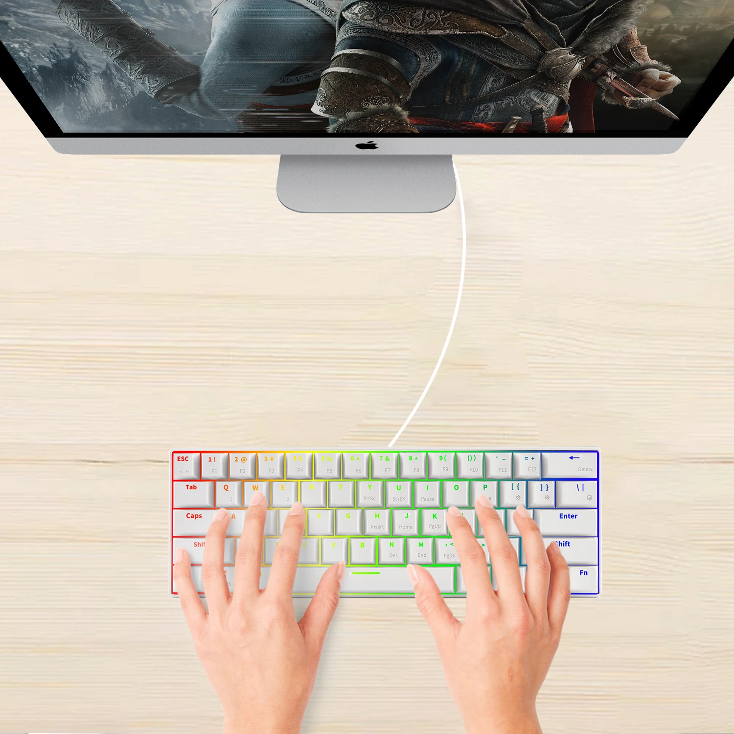 61 Keys Wired/Bluetooth Real RGB Blue Switch LED Backlight English Version Mechanical Keyboard For Gamer