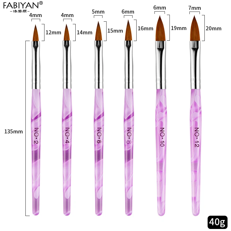 Новинка, 6 шт акриловых колонок, Соболь, для дизайна ногтей, плоская кисть, дизайн, точечная раскраска, рисунок, Хрустальная ручка, набор, резьба, салон, советы, строитель - Цвет: 6Pcs Purple