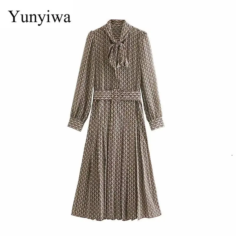 Женское плиссированное платье миди винтажное с V-образным вырезом и