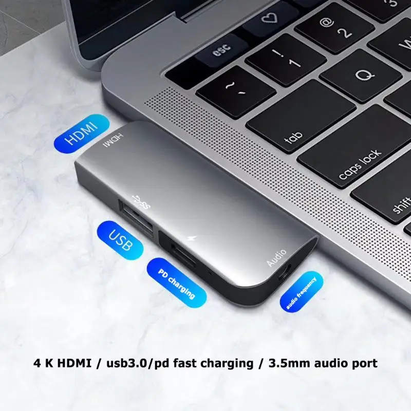 4 в 1 USB C концентратор тип-c к 4K HDMI+ USB3.0+ 87 Вт PD+ 3,5 мм аудио разъем адаптер