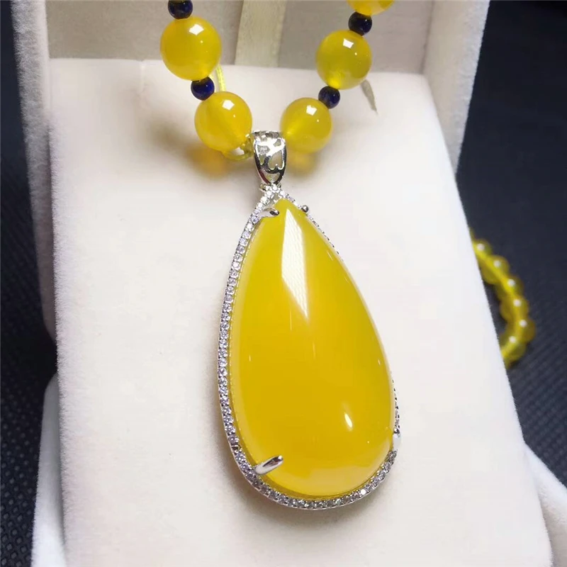 LETSFUN Fine Jewelry 925 Серебряный инкрустированный натуральный Халцедон подвеска в форме капель воды ожерелье свитер цепь Подарки