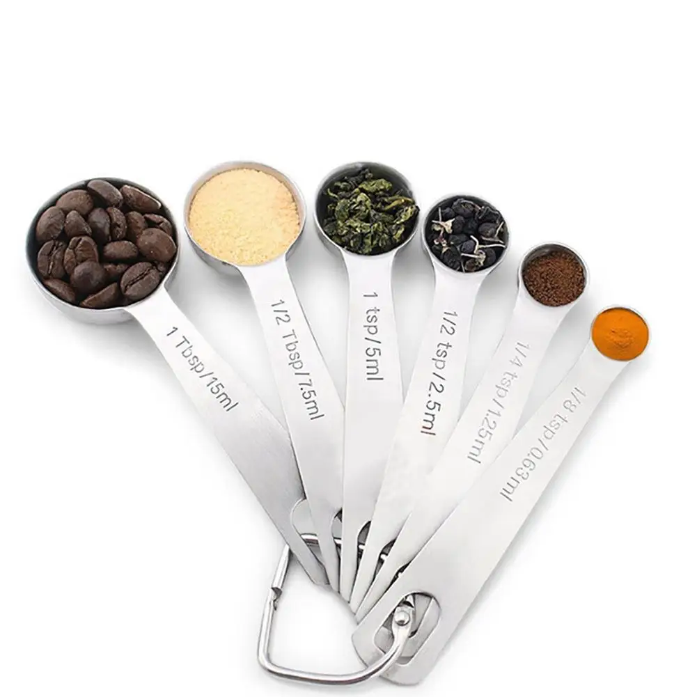 

Fashion 6Pcs/Set Stainless Steel Seasoning Measuring Spoon Round Cup Kitchen Baking Tool
