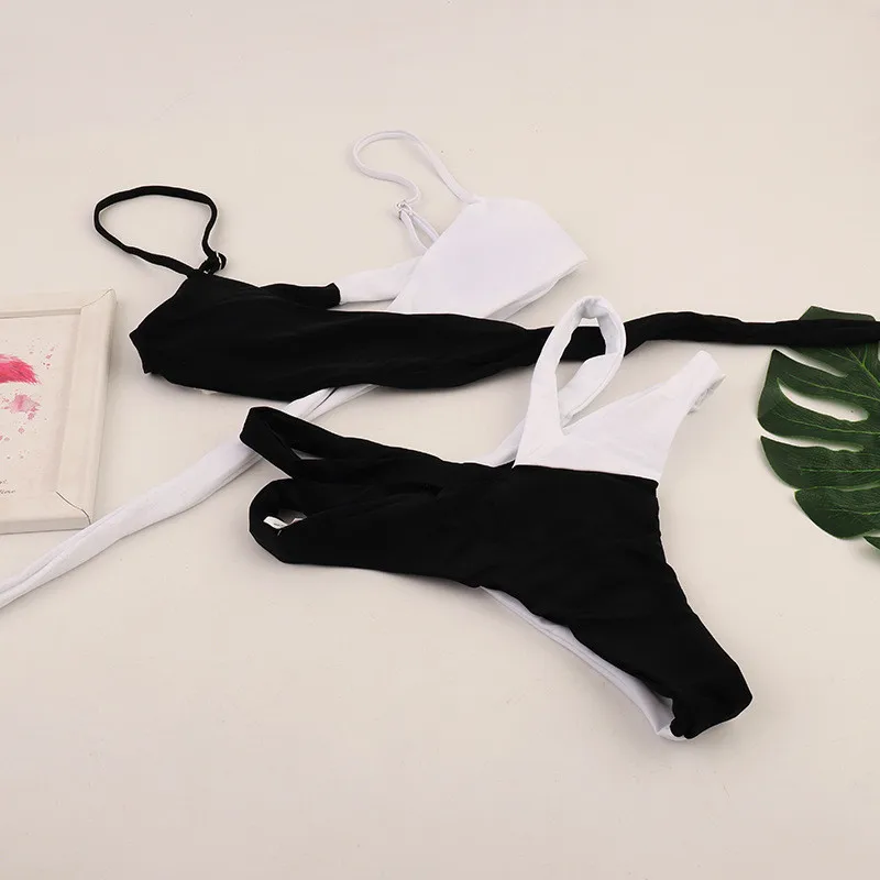 Leopard Stitching Bikinis Retro Thong Swimsuit Women Sexy Cross Strap Swimwear Beachwear Female Bathing Suit Tankinis 2020 Mujer