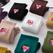 Милые женские хлопковые носки с вышивкой, белые милые винтажные Длинные носки с мультяшными животными, новинка, Необычные забавные удобные носки Funky