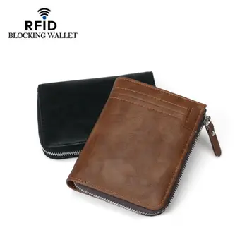

2019 New Men Male PU Leather Thin Small Wallets RFID Blocking Zipper Coin Purse Pouch Plastic Credit Bank Card Case Holder