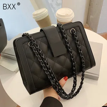 

[BXX] Vintage Solid Color PU Leather Shoulder Bag For Women 2020 Autumn Branded Chain Handbags Trend Ladies Travel Bag HO548