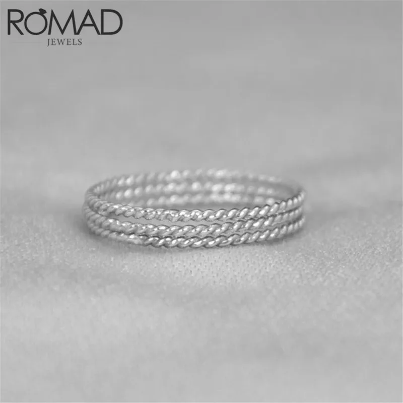 ROMAD Круглый витой кольца для женщин, тонкое кольцо на палец, скручивающаяся веревка, обручальное кольцо, 925 пробы, Серебряное ювелирное изделие, подарок