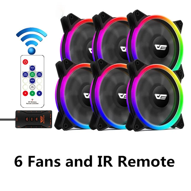 6fans and IR Remote DarkFlash RGB PC чехол вентилятор 120 мм компьютерные корпуса Процессор охлаждающими вентиляторами тихий Asus Aura Sync кулер охлаждения регулировки скорости светодиодный вентилятор для ПК MR12 - Цвет лезвия: 6fans and IR Remote