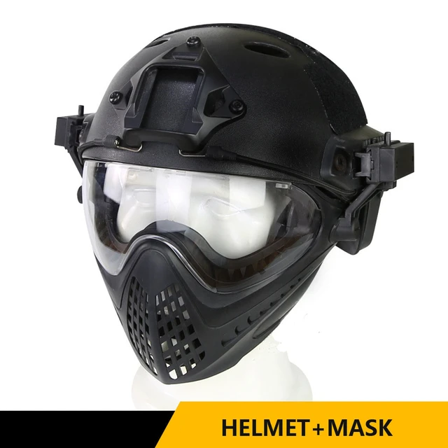 Black Tactical Airsoft Face Mask with Visor Goggles CS Protection Helmet  Mask