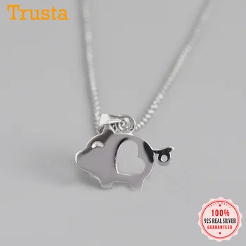

TrustDavis Real 925 Sterling Silver Fashion Sweet Animal Pig Pendant Necklace For Women Wedding Party Fine S925 Jewelry DA1873