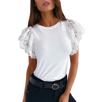 

Womens Tops and Blouses Elegant Ladies Summer Lace Top Dames Short Sleeve Shirt Dames debardeur femme Party Club Streetwear
