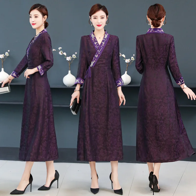 

2020 Spring New Style Real Silk Silk Embroidered Improved Chinese Clothing Retro Large Size Elegant Cheongsam Dress Women's