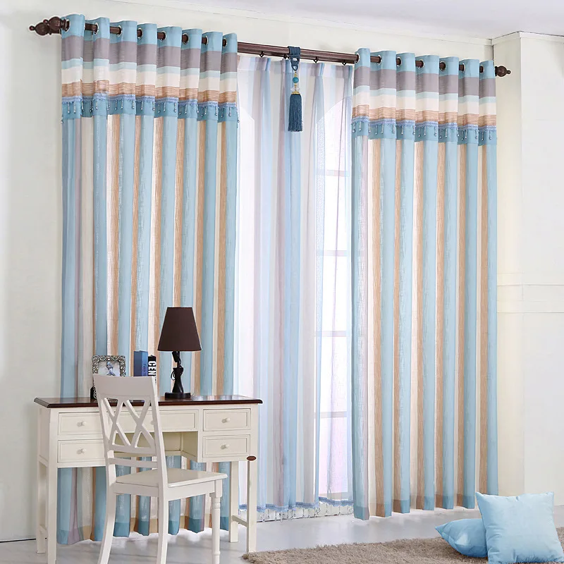 

Blue Love Mediterranean Blue Stripe Curtains for Living Dining Room Bedroom.
