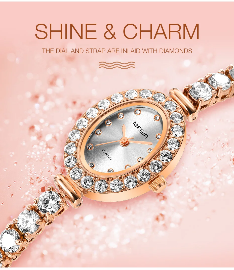 MEGIR Reloj Mujer 2020 Women Luxury Watch Rose Gold Diamond Woman Bracelet Watches Rhinestone Ladies Clock Hour Relogio Feminino
