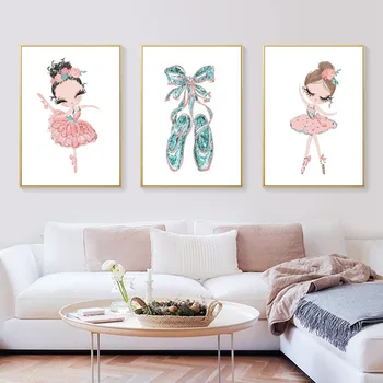 

Baby Girls Ballerina Wall Art Swan Princess Pink Ballet Slipper Print Kids Room Canvas Printing Nordic Nursery Painting Pictures