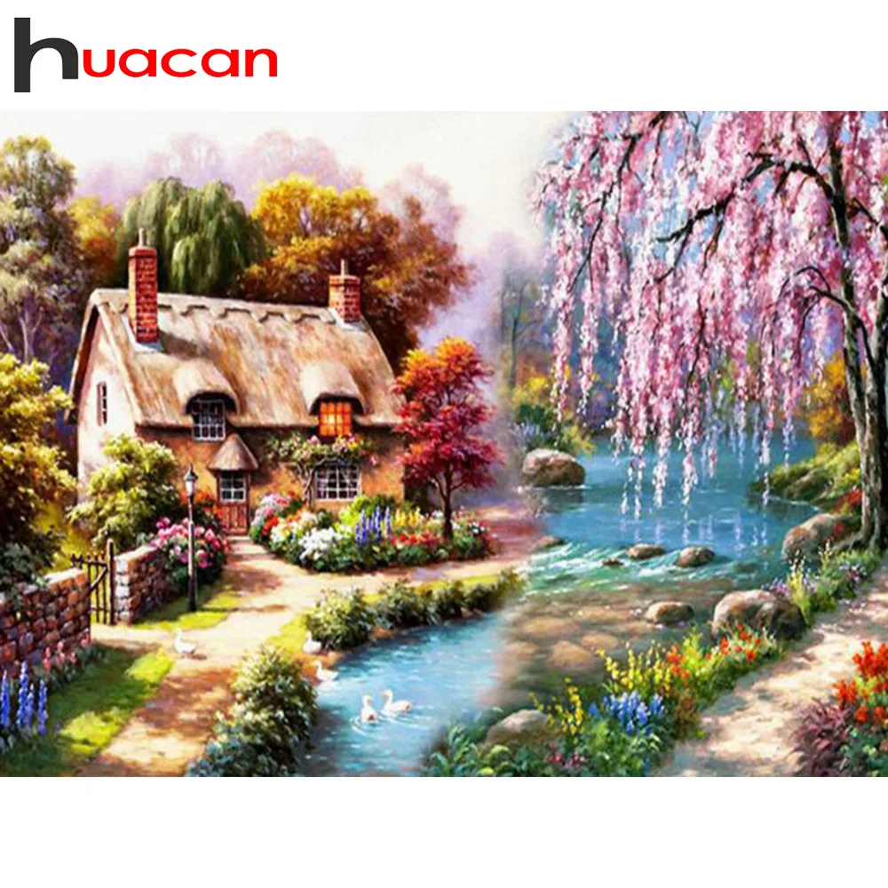 Алмазная живопись Huacan Набор для вышивки крестиком с рисунком реки пейзажа